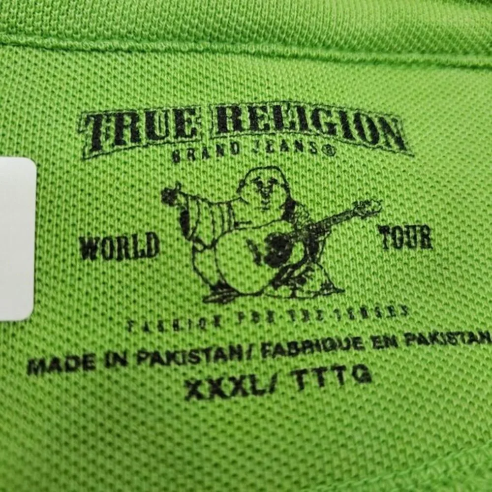 True Religion Men Polo Shirt 3XL Green‎ Logo California Style Sportswear